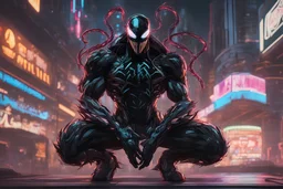 venom machine in solo leveling shadow artstyle, cyberpunk them, neon lights, full body, apocalypse, intricate details, highly detailed, high details, detailed portrait, masterpiece,ultra detailed,best quality