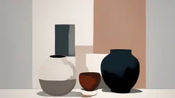 minimalist painting aesthetic, painting of a painting of a vase, a bowl, and other objects, abstracted painterly techniques