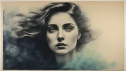 old European ink print Felt needle Bromoil print woman pastel Flux Schnell