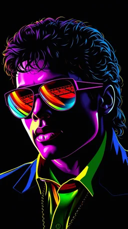 WPAP Pop art style Accurate Michael Jackson Sunglasses outside emboss 3d shiny cubis mirrors glass minimalist Neo Surrealisme Unique surrealistic artwork brutal multicolor neon colors,find details,UHD neons,black background