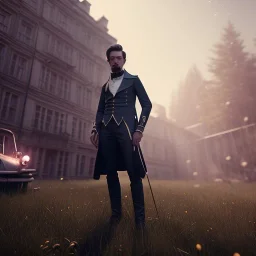 Full body, 3d render, asa butterfield, 1800's men style, 1800's men hair style, 1800's men clothes style, hyper realistic, octane render, unreal engine 5, 8k, palace background, uhd