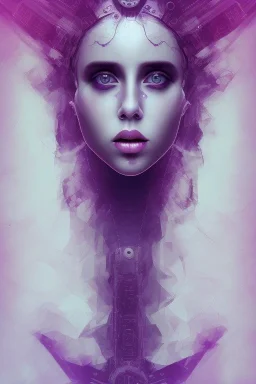 Danish singer MØ face,Abstract steampunk, purple tones,