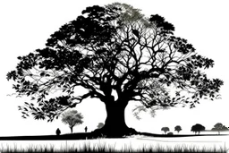 silhouette white background of beatuful scenic picture tree of life in meadow english countryside from a distance scenery painting