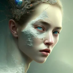 broken, cracked, shattered porcelain made of Bride's face, bridal veil, fine detail, highly intricate, modern surrealism painting, high-quality, volumetric lighting, 8k, ultrahd, George Grie, Marco Escobedo, Igor Morski