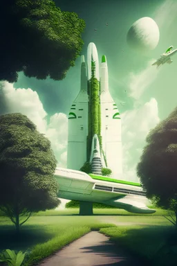 Space shuttle building and green spaces