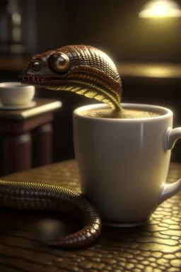 photorealistic leech drinking coffee