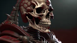 Ultra realistic rendering of samurai, steampunk, blood, guts,Detailed Fantasy Skeleton Horror, Skull bones, Skeleton fighter, D&D Detailed bones and skull, Dirty, Detailed Features, Refine, Refine skull, Human Skull darkred tones,