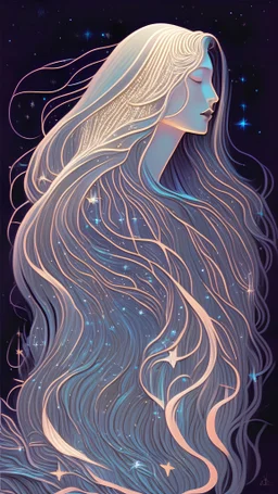 Long Hair and stars style of erte iridescent