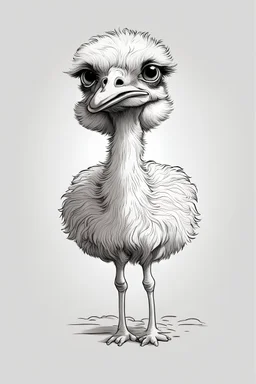 outline art. cute ostrich, white background