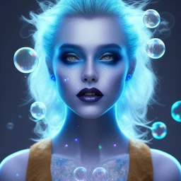 slightly smiling blonde pretty yoga artist,joker makeup, charged electric hair with blue sparks,smoke, fog, soap bubbles, labyrinth background , levitated lab equipment, 4k, Highly Detailed, Masterpiece, perfect eyes, Digital Illustration, Cinematic Lighting, Realistic, Sharp Focus, Centered, Beautifully Lit, Bioluminescent by Stanley Artgerm Lau