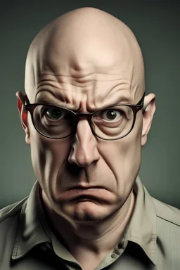 angry bald teacher with glasses