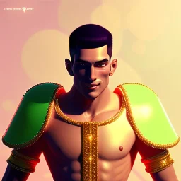 circus, ringleader, Arthur Kulkov, front, handsome, muscular, male, Russian, buff, fantasy, anime, at dawn by atey ghailan, mystical colors, Golden hour, Lisa Frank fantasy