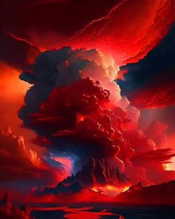 Phantasy landscape with dramatic cloud in fiery red color