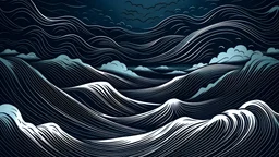 A vector graphic of a stormy sea