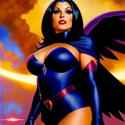 portrait oil on canvas, beautiful booty busty Raven(teen Titans), minimal armor,comic book cover, mystical colors,insanely detailed,realistic,intrincate detail, 16k resolution, masterpiece,Frank Frazetta,Oscar chichoni,Alex Horley, Simon Bisley