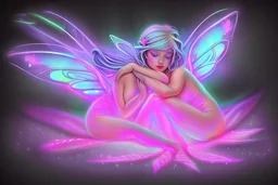 black light art neon colors cute sleeping fairy