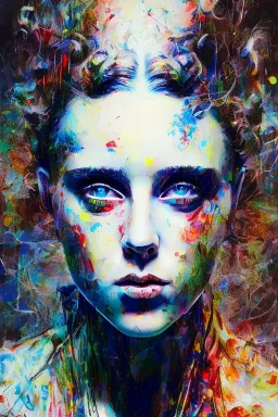 Danish singer MØ face, Abstract portrait by Yoji Shinkawa, Jackson Pollock