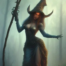 frank frazetta style, witch in the forest