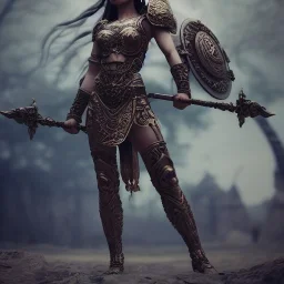 badass female goddess of war, very beautiful figure,tilt shift blur, wearing detailed,armor,object shadow,extraordinary, sharp focus,macro lens,intricate filigree metal design, full body portrait, cinematic, unreal engine 5, 8k, hyper realistic. Volumetric lighting, unreal engine 5 ,hyper elegant,hyperphotorealistic, epic composition,bokeh, cinematic lighting, hyperphotomaximalist, masterpiece,epic composition, ,Glim lighting