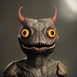 Surreal realistic plastic killer monster with multiple big eyes detailed