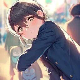 clear focus,high resolution, a anime kid, rough line, cartoon, masterpiece, best quality, dynamic pose, intricately detailed outfit, intricately detailed face, perfect eyes, wearing a blazer uniform