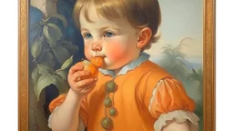 Neoclassicism child eating a orange painting cote d'azur