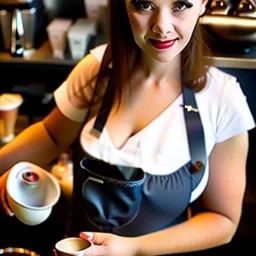 sultry, gorgeous female coffee barista