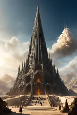 picture of the isengard in the style of a biomechanoid armenian-minoan Church and a burning man festival temple. concept art hyperrealism, mandelbulb
