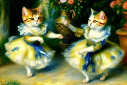 Zwei Katzen. Tanz am Bougival. Painting style of Pierre August Renoir