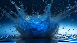 exploding blue water, hyperrealistic image , the water drops splashing in the air