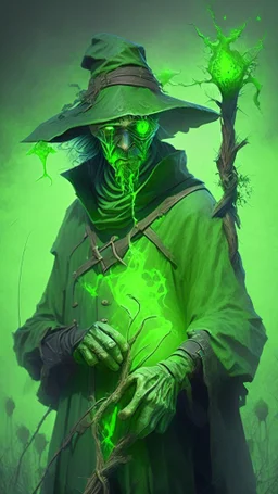 green curse aura, sick medieval farmer