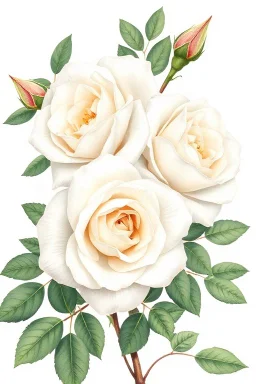 a botanical illustration of white roses