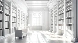 New white library interior with sunlight. Decor and desing concept. 3D Rendering