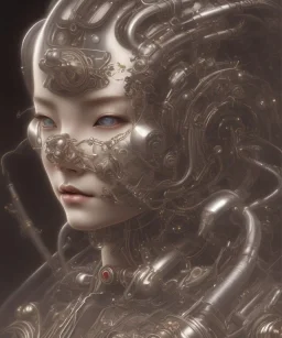 realistic detailed face portrait of one handsome futuristic geisha with element of alien cyberpunk armor by ayami kojima, amano, greg hildebrandt, alphonse mucha, and mark brooks, male, masculine, art nouveau, cyberpunk, neo - gothic, gothic, character concept design