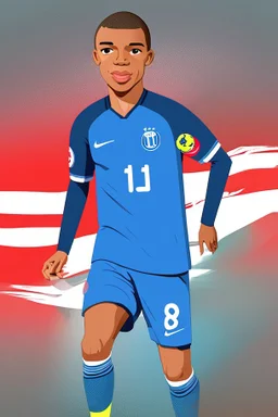 Kylian Mbappe French soccer player cartoon 2d