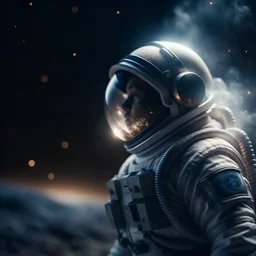astronaut looking to the earth from cosmos, photo-realistic, shot on Hasselblad h6d-400c, zeiss prime lens, bokeh like f/0.8, tilt-shift lens 8k, high detail, smooth render, down-light, unreal engine 5, cinema 4d, HDR, dust effect,, smoke