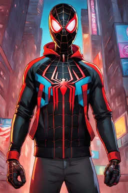 A beautiful portrait painting of Miles Morales, in style of colorful comic. symmetry, hyper detailed. octanev render. trending on artstation