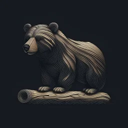 combine textured log with shape of a bear, graphic style minimalistic clean