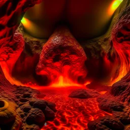 An orangish red molten underground with lava designed in African masks