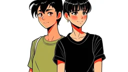 Relaxed and Stylish Anime 90s , short black hair , two personalities