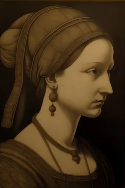 pintura de cabeza de mujer femenina pintado en sepia epoca año 1508