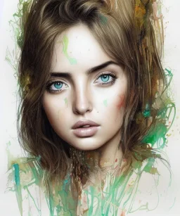 a beautiful samdoesarts face portrait of young and cute ana de armas, fine pencil and watercolors, detailed green-brown eyes, intricate, by carne griffiths and victo ngai