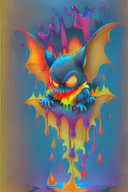 Fire cartoon bat 4k, dripping color,