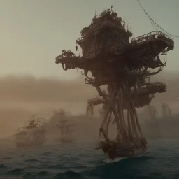 Skeleton pirates on a big, scary ship, artistically