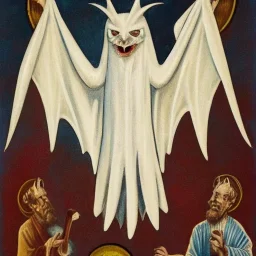 White bat monster with long limbs as Russian Orthodox