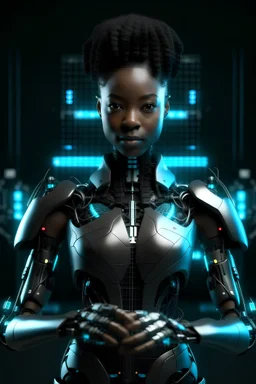 black female young adult robot that is a software developer with super powers