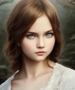 intricate, elegant, sharp focus, illustration, detailed eyes, digital painting, concept art, matte, art by wlop and artgerm and ivan shishkin and andrey shishkin, masterpiece, young and cute ukrainian girl, adorable, round face