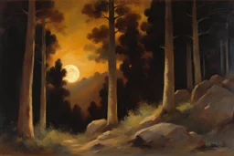 Night, trees, mountains, rocks, wilfrid de glehn and charles leickert impressionism paintings