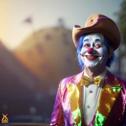 Ultra realistic circus scene. clown sweet man, waist up view, Wes Anderson style, happy, highly detailed, concept art, unreal engine 5, god rays, ray tracing, RTX, lumen lighting, ultra detail, volumetric lighting, 3d, finely drawn, high definition, high resolution.