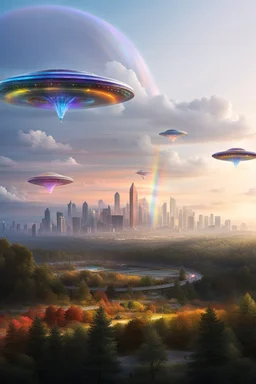 ufo rainbows, cité cristal très futuriste ultra moderne, ufos fleet, intergalactic
